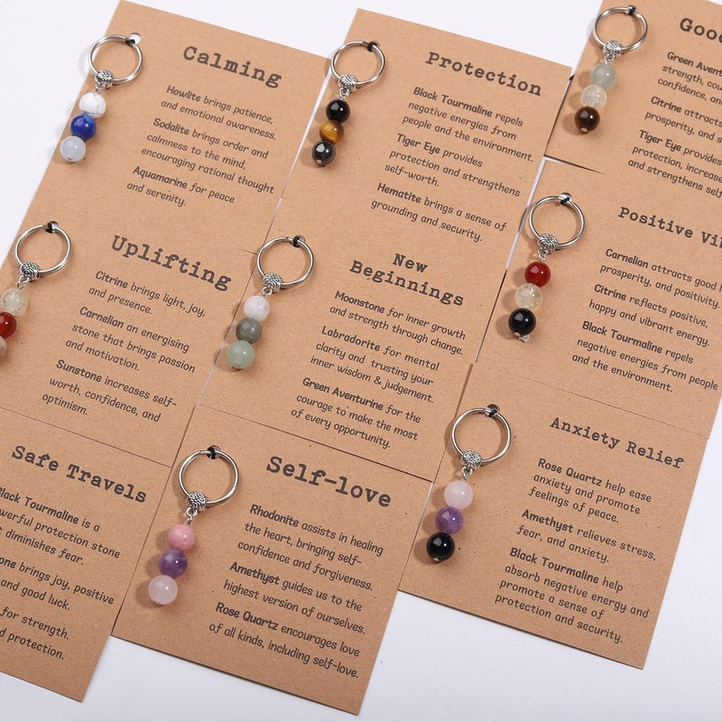Drogomen Store Healing Crystal Keychain Gift for New Beginnings Calming Anxiety Luck Protection Natural Gemstone Keychain for Women - Image 5